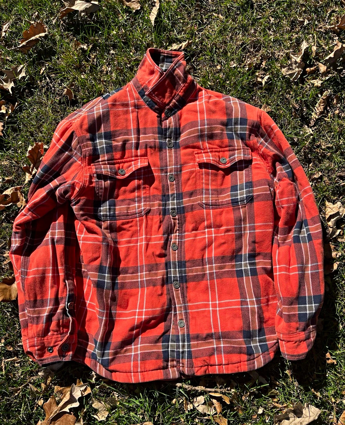 Duluth Trading Co. Men’s L Orange Plaid Flannel Lined Shacket Jacket Sherpa - product detail image 1
