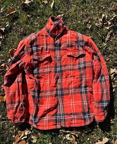 Duluth Trading Co. Men’s L Orange Plaid Flannel Lined Shacket Jacket Sherpa video thumbnail