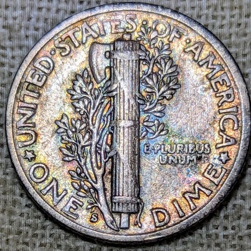 1940 S Mercury Dime XF : Rainbow Tone, Extra Fine, SF Mint - .9 Fine Silver