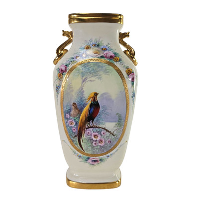 ANTQ Pickard China Vase 12  Edward Challinor Hand-Painted Pheasant & Roses