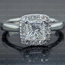 3.40CTW Princess Cut Moissanite VVS1 Halo Engagement Ring 14K White Gold Plated