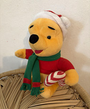 Disney Winnie the Pooh Christmas Plush Santa Hat Green Scarf Candy Cane 1998