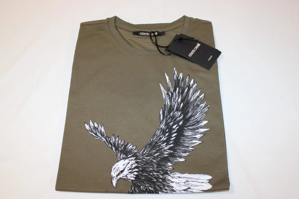 Roberto Cavalli Men's Green Eagle Cotton Crew Neck T-Shirt NWT Size XL - Image 2 of 4