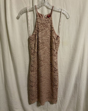 GUESS Pink Floral Lace Sheath Halter Dress XS Knee Length Sleeveless Back Zip