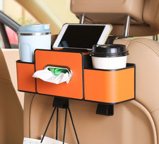 3-in-1 Car Back Seat Leather Organizer With Cup Holder For Phones Snacks Drink