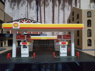 #ad SHELL GAS STATION ASSEMBLED PRINT ON DEMAND S SCALE BUILDING DIORAMA $119.99