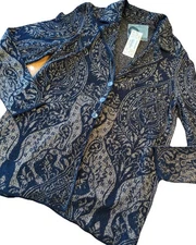 NWT Peruvian Connection Navy Gold Folkloric Bergamo Cardigan Sweater L $289