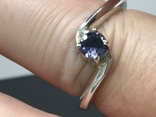 Iolite round ring solid Sterling silver UK size R. Solitaire twist