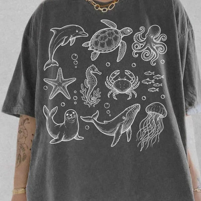 Sea Animals 90s Vintage Style Tshirt, Retro Y2k Ocean Shirt