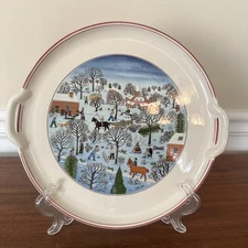 Villeroy & Boch Naif Christmas 12.5" Handled Cake Cookie Platter 