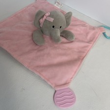 Modern Baby Elephant Lovey Security Blanket Toy Teether Rattle Pink Flowers