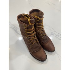JUSTIN USA L575 BROWN LEATHER WESTERN KILTIE GRANNY RANCH LACE-UP BOOTS SIZE 5.5