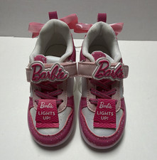 Barbie Pink/White Light-Up Low Top Sneakers Hook Loop Bow Girls US 9