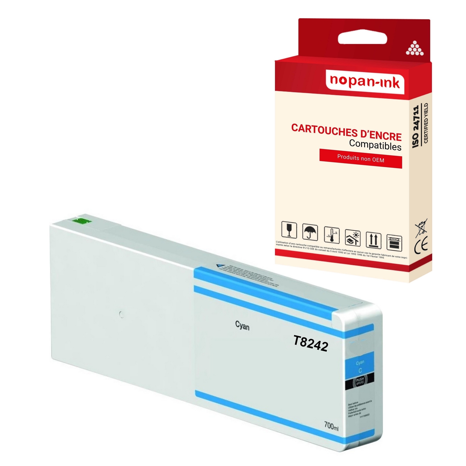 Cartouche T8242 cyan compatible C13T824200 pour des tirages photo d'une netteté absolue NOPAN-INK