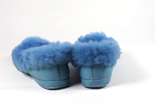 Women's House Shoes Slippers Blue With Faux Fur Gold True Vintage 70s - Picture 3 of 8