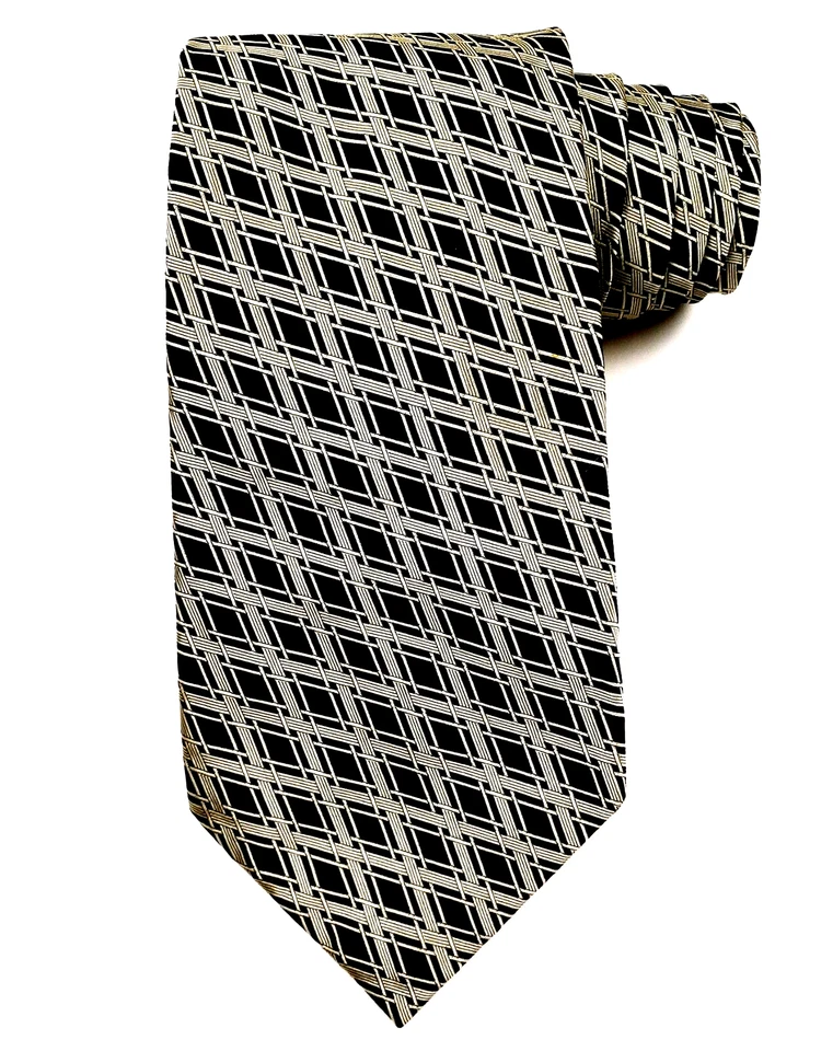 Ralph Lauren Purple Label Wide Plaid Tie 4" Silk 59L Black & Beige - Imagem 2 de 4