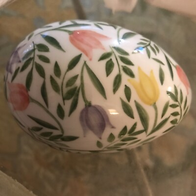 Andrea by  Sadek  Porcelain Easter Egg Trinket Box W/ Lid  Pink  Lilac Yellow