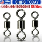 100/50x Rolling Barrel Swivel 42-330lb Fishing Swivels Solid Ring #1-#8,1/0-6/0