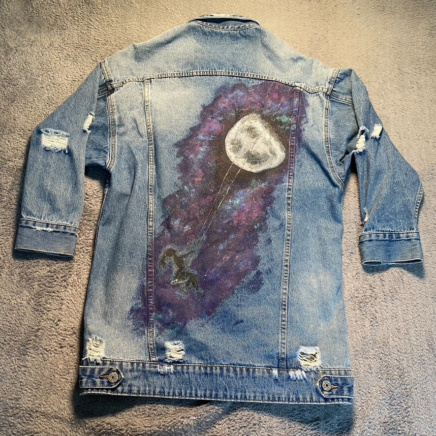 Men's Small Blue Distressed MoonGirl Denim Jacket  -image