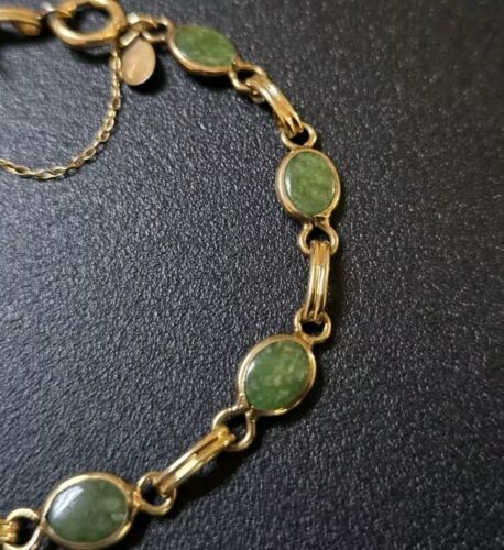 Bracciale vintage metà secolo oro giallo riempimento nefrite - Foto 2 di 8