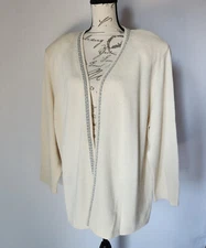 NWT Vintage Elana by Tanner Wool Blend Open Front Cardigan Ivory Women 3X