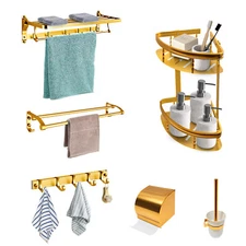 6PCS Luxury Bath Set Wall Mounted Bathroom Organizer Accessories Towel Shelf US