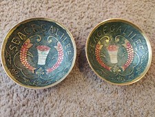 Vintage Set of 2 Brass Enamel Sea of Galilee Bowls Christian 5.5" 