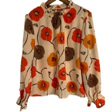 SHEIN Women’s Floral Ruffled High Collar Long Sleeve Blouse Size Large