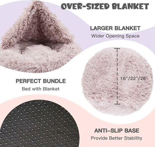 Large Donut Dog Bed with Attached Blanket - Calming & Cozy Retreat for Pets - Picture 7 of 11