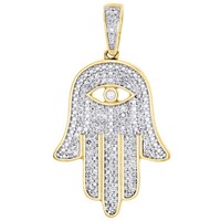 "10K Gelbgold Echter Diamant Hamsa Hand BöSer Blick AnhäNger 1,30\" Charm 1/2 Ct."