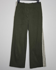 Veronica Beard Womens 2 Pants Army Green Crochet Trim Cropped Crathie Wide Leg