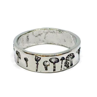 Pilz Kunst Ring L KOSTENLOSER UK-Versand Sterlingsilber plattiert magische trippige Zeichnung