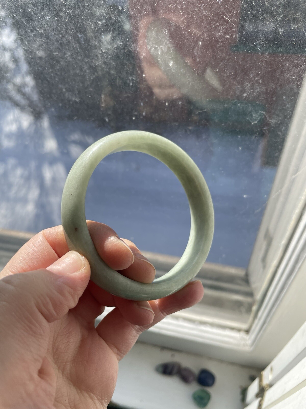 Light Green Solid Jade Bangle 51 Grams - image 5