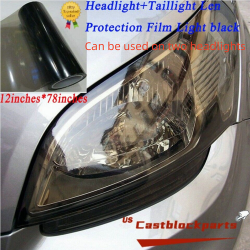 Headlight & Taillight Tint Film - Light Gloss Black Smoke Vinyl Wrap, 12x78 Inches, Adhesive, For Custom Car Bike Lighting