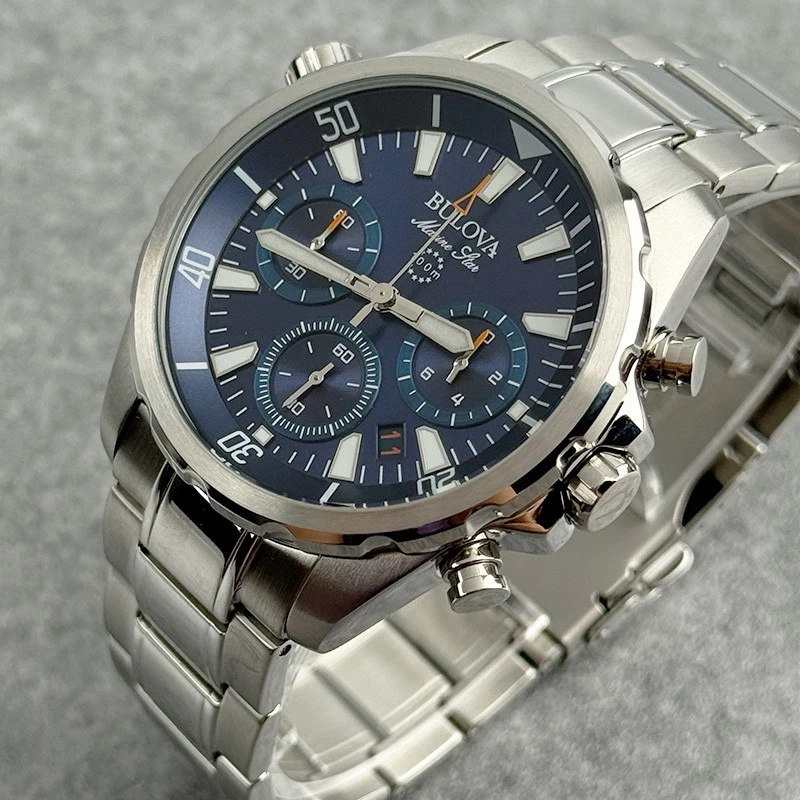 Bulova Marine Star 96B256 Blue Dial Men's Quartz Watch Stainless Steel 43mm - Image 2 of 4