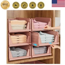 5 Pack Stackable Closet Organizer Box, Multifunctional  Foldable Closet Stor...