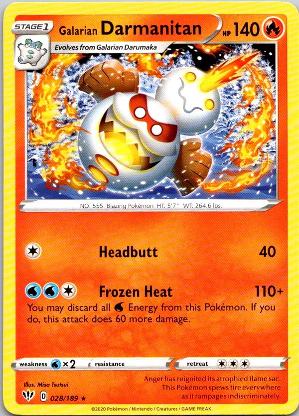 Galarian Darmanitan (28) Rare SWSH03: Darkness Ablaze 028/189 NM