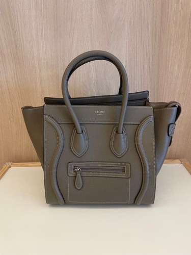 CELINE Luggage Micro Shopper Souris Leather Gray Style