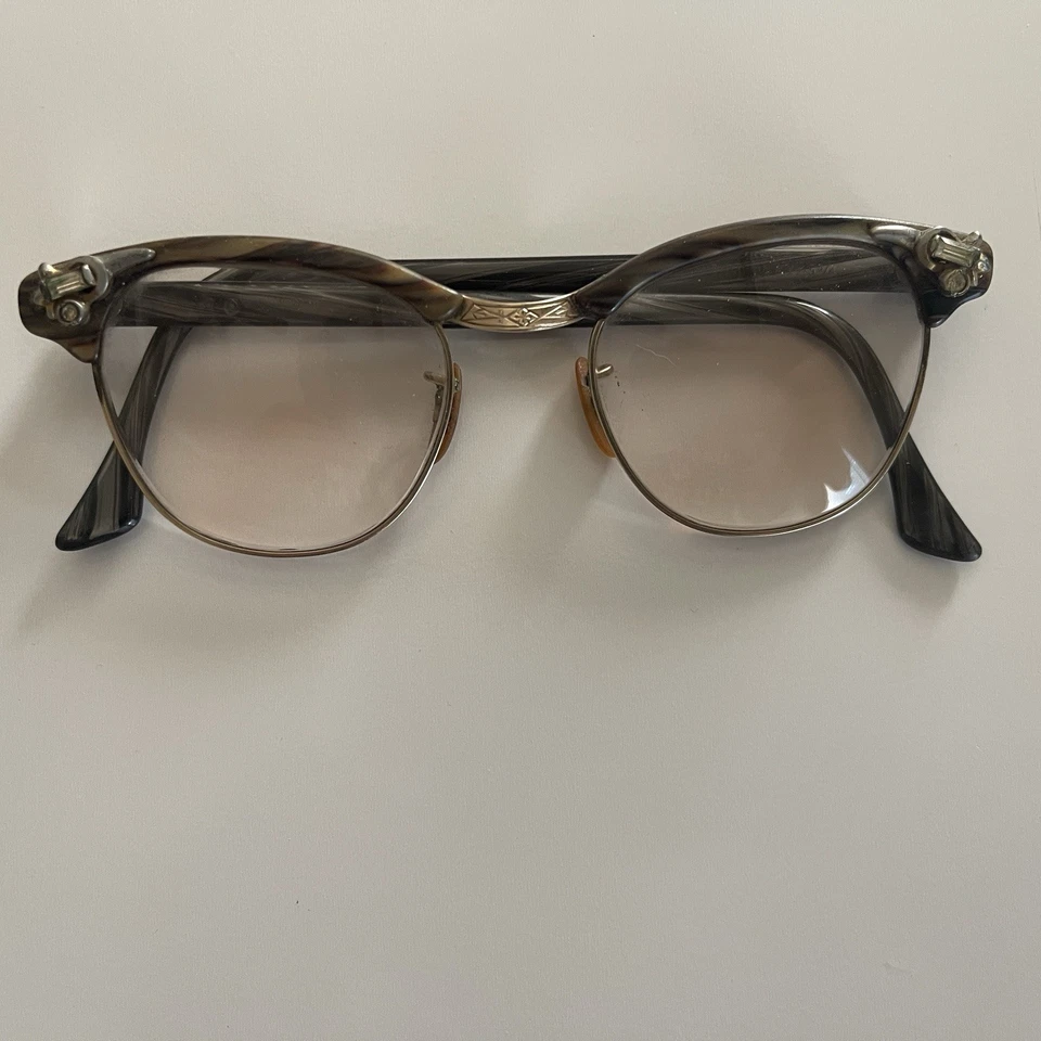 SOLO MARCOS DE DIAMANTES DE IMITACIÓN OJO DE GATO VINTAGE AÑOS 50 S/C 1/10 GAFAS RELLENAS DE ORO 12k EE. UU. Foto 2 de 4