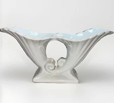 Vintage Abingdon White Double Cornucopia Pottery Vase, USA, Art Deco