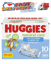 Huggies Natural Care Refreshing Baby Wipes, Cucumber Scent 10 flip-top 560 wipes