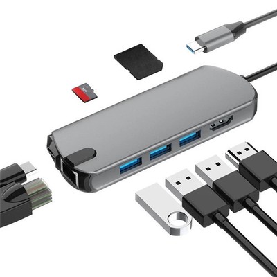 8 In 1 Multiport HUB USB-C Adapter HDMI USB C USB 3.0 RJ45 Ethernet SD TF Card