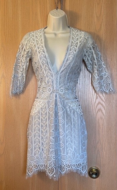 For Love & Lemons Size XS Silver Light Gray Lace Deep V-neck Lyla Dress