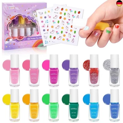 wakaniya Kinder Nagellack Ungiftig Mädchen, 12 Farben Kindernagellack Peel-Off