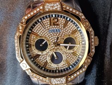 🔥  GUESS Mens Two-Tone Gold/Silver Quartz Multifunction Crystal Bezel Watch 🔥 
