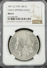 1891-CC $1 Morgan Silver Dollar, VAM-3 Spitting Eagle, NGC MS 61 #308008