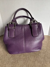 Tignanello Eggplant/Purple Leather Top Handle Handbag Purse Silver Buckle