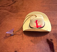 Western Straw Cowboy Hat Doll Accessory, Beige Red Brown, 1 Piece