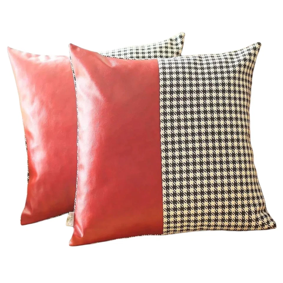 Juego de dos almohadas con cremallera pata de gallo de poliéster rojo de 18" X 18" Foto 4 de 4