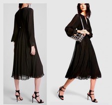NWT Michael Kors Pleated Midi Dress S size Black  Long Sleeve